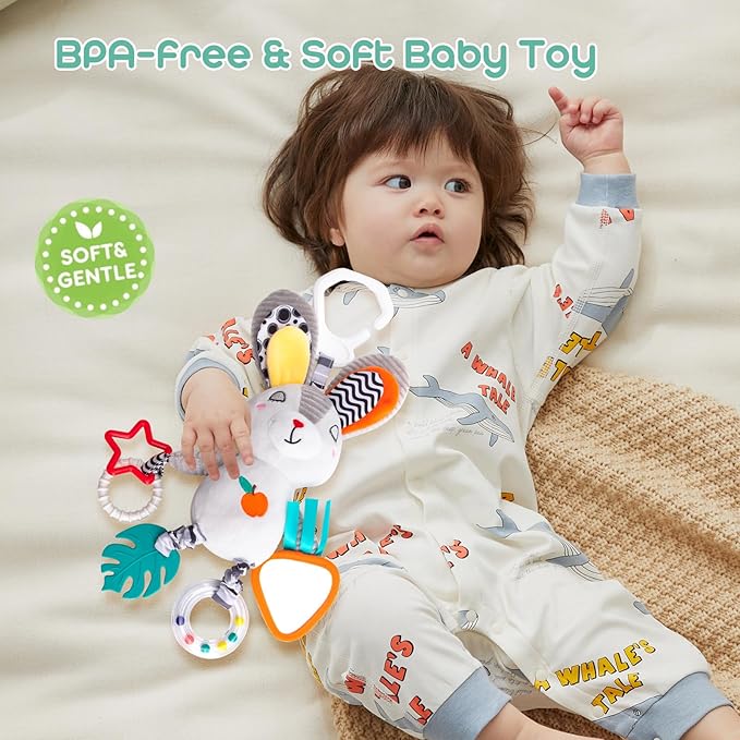 Baby Hanging Toys 0-12 Months - Interactive Stroller & Car Seat Toy with Jingle Sounds, Clinking Rings & Detachable Links | Safe Developmental Toys for Activity Gyms, Infant Baby Crib Mobile