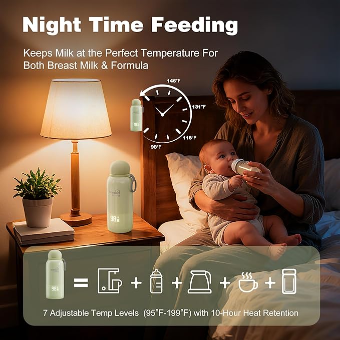 Portable Bottle Warmer for Travel, Double Leakproof, Heating Milk & Water Faster, Cordless Milk Warmer with Two Removal Rechargeable Battery, Anti-Dry & Anti-Burn Protection, 17oz