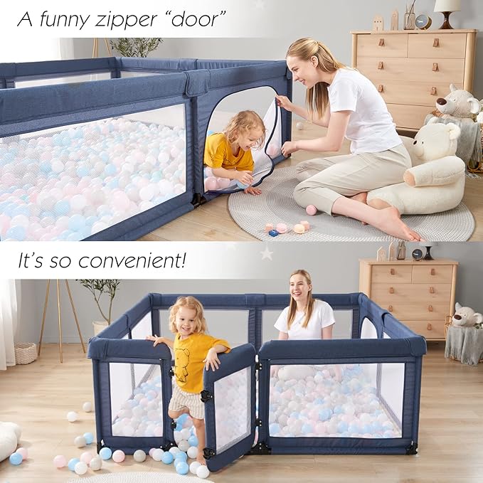 Baby Playpen,Extra Large Playpen for Babies and Toddlers, Sturdy Play Pen Play Yard with Safety Gate,79”x71”Baby Play Pen(Blue)