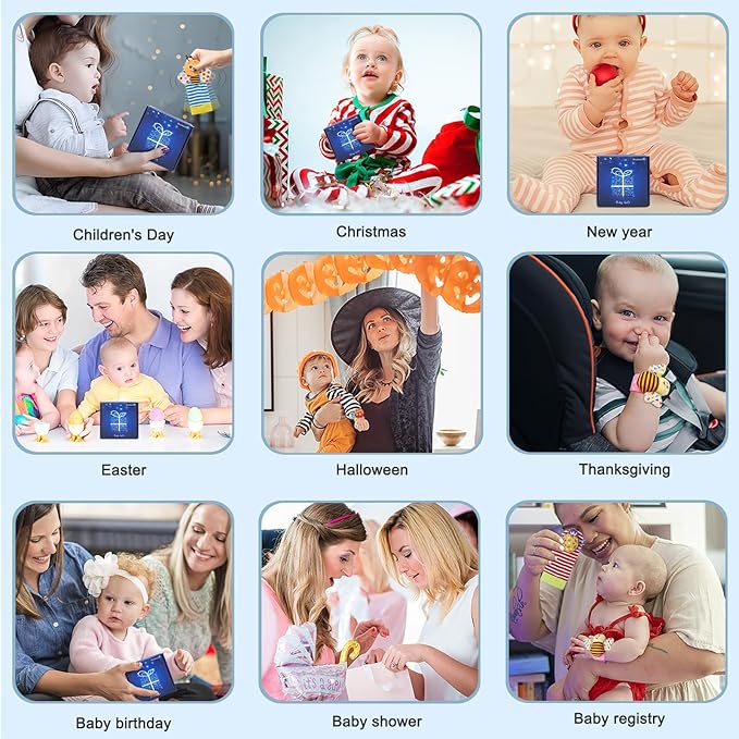 Bloobloomax Wrist Rattle Socks and Foot Finder Set, Infant Girl Boy Toys for Babies 0-36 Months, Newborn Hand & Foot Toys for 0 to 3 Years, Baby Shower Gifts Set (Dark Blue Gift Box)