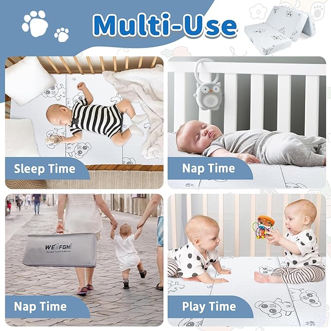 WEVFGHI Trifold Pack and Play Mattress, 38"x 26" Pack N Play Mattresses Pad with Carry Bag, Premium Memory Foam Mattress for Pack and Play Washable Cover