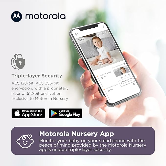 Motorola Nursery Baby Monitor WiFi HD with Camera and Audio, Private Connection, 2-Way Audio, Digital Zoom, Temperature Sensor, Lullabies, Night Vision, PIP1000