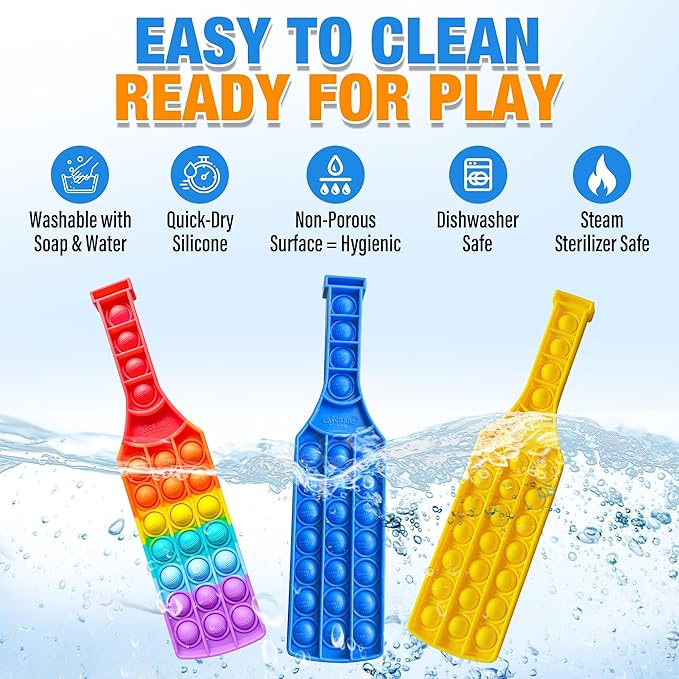 Cricket BAT Push Pop Bubble Fidget Toy – Build Focus | Stress Relief Sensory Toy | 0+ Baby Safe Silicone Fidget Bat with Cricket Ball Seam Texture | Pack of 1 Rainbow / Pack of 3 Colors