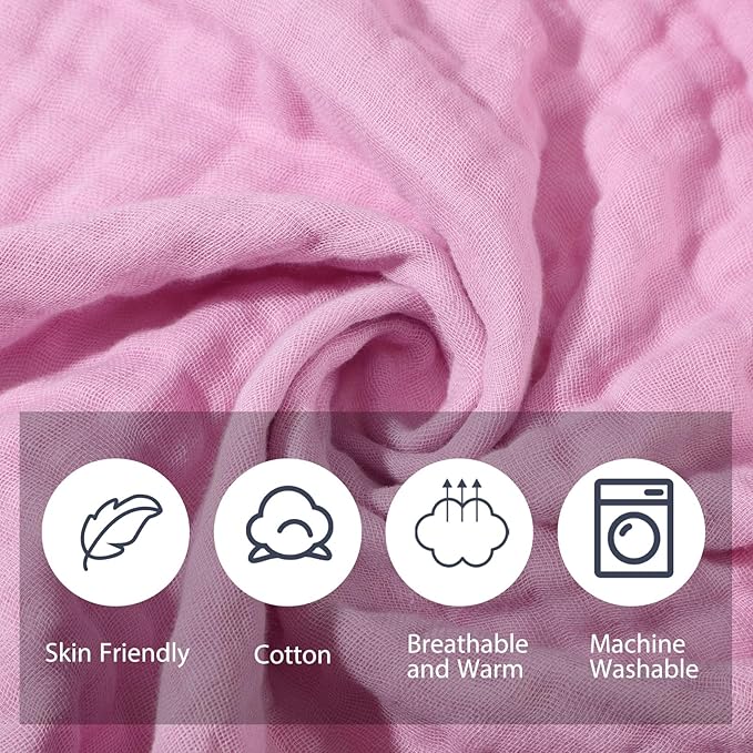 VitalCozy 6 Pcs Baby Muslin Hooded Bath Towels and Washcloths Muslin Cotton Hooded Baby Towels Absorbent Blankets for Gift Newborn Infant Shower (32 x 32 Inch,Rose Red,Pink)