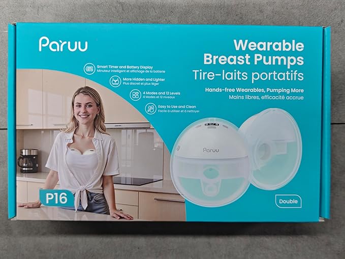 Paruu Hands Free Breast Pump P16, Wearable Breast Pump Electirc Portable with 4 Modes & 12 Levels, Max 309mmHg Strong Suction 19/21/24mm Flange Inserts Wearable Breastfeeding Pump, 2 Pack White