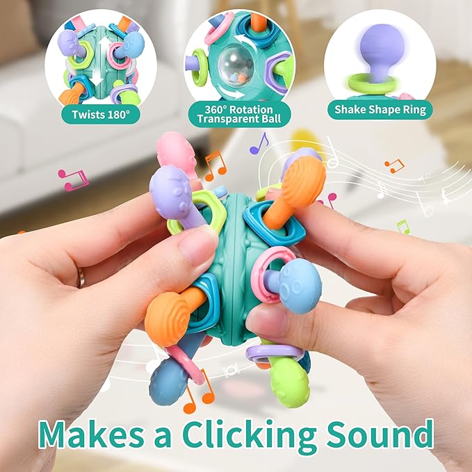 Baby Montessori Teething Toys for 0-6 6-12 Months Infant Teethers Sensory Toys for Babies 0 3 6 9 12 18 Months Learning Developmental Chew Rattle Toys Shower Gifts for 1 2 Year Old Girls Boys White