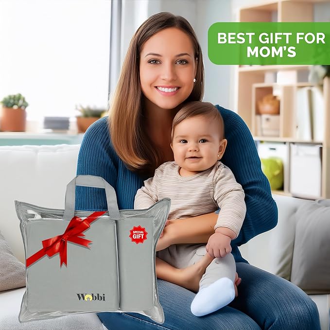 Woobi Baby Bath Kneeler and Elbow Rest Pad Set - 1.5" Thick Memory Foam Knee Pad for Bathing Babies - 6 Suction Cups Non Slip Bath Kneeling pad with Toy Storage - Foldable & Quick Drying-Grey