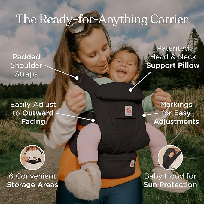 Ergobaby Omni Deluxe Baby Carrier Newborn to Toddler - Breathable Baby Carriers for Summer - All-Position Carrier with Enhanced Lumbar Support & Airflow (7-45 Pounds), Mesh, Onyx Black