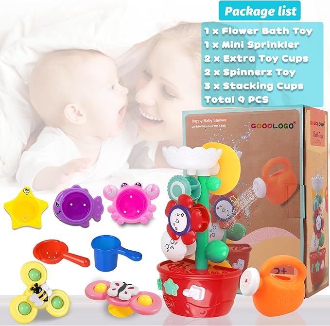 Baby Girl Bath Toys for Kids Ages 1-3 Water Table Suction Spinning Tub Toys Toddler Bathtub Toys with Stacking Cups for Infants 12 18 Months+