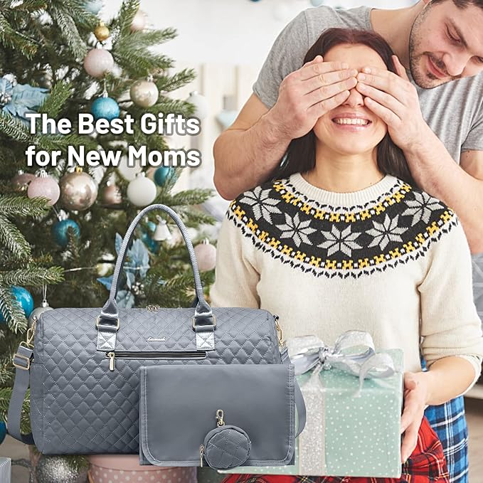 LOVEVOOK Diaper Bag Tote with Pacifier Case and Changing Pad, Large Capacity Mommy Bag for Hospital and Weekender Travel, Functional Baby Bag Newborn Baby Essential, Grey