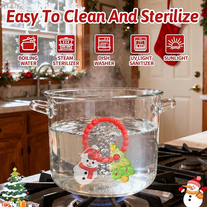 Christmas Baby Teething Toys, Snowman & Tree Textured Silicone Teether for 3-6 6-12 Months BPA-Free Teether Toys, Baby Stocking Stuffers Sensory Christmas Gifts for Infant Boys & Girls