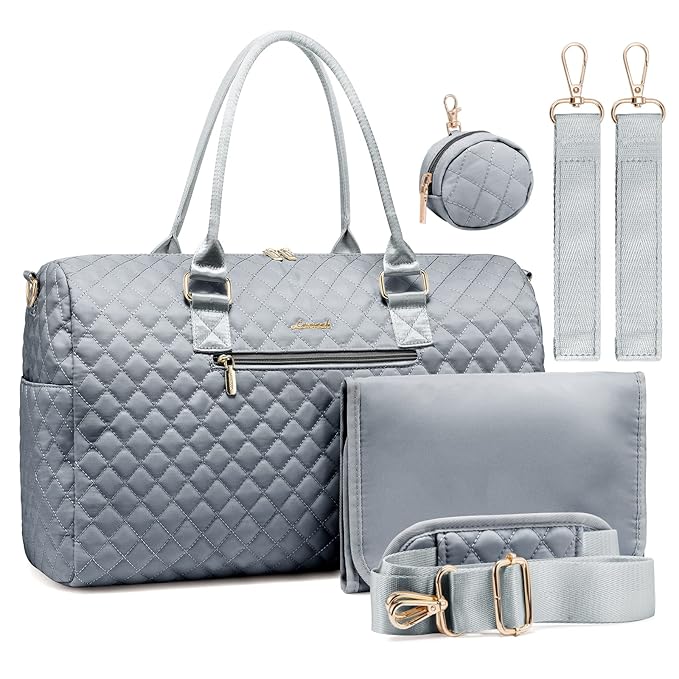 LOVEVOOK Diaper Bag Tote with Pacifier Case and Changing Pad, Large Capacity Mommy Bag for Hospital and Weekender Travel, Functional Baby Bag Newborn Baby Essential, Grey
