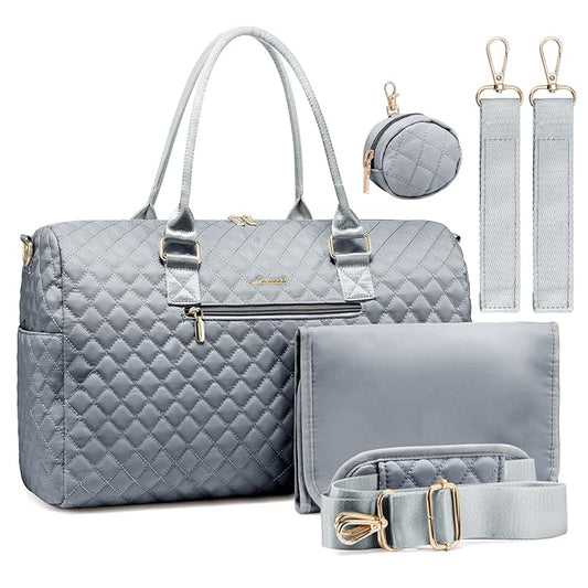 LOVEVOOK Diaper Bag Tote with Pacifier Case and Changing Pad, Large Capacity Mommy Bag for Hospital and Weekender Travel, Functional Baby Bag Newborn Baby Essential, Grey