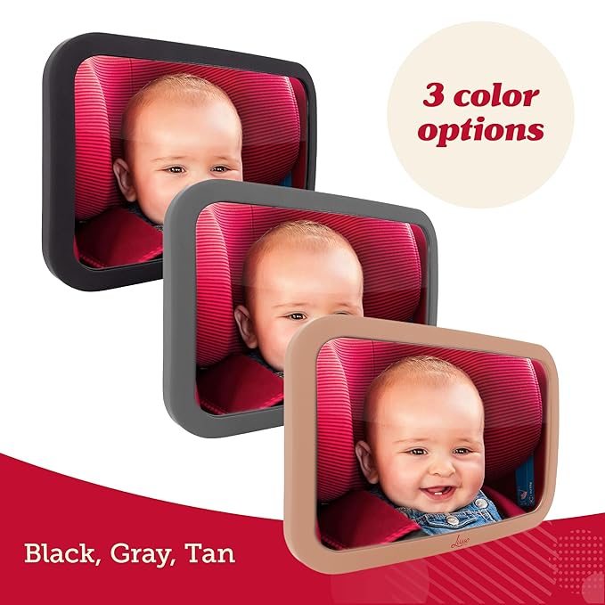Lusso Gear Baby Backseat Mirror for Car. Largest and Most Stable Mirror with Premium Matte Finish, Crystal Clear View of Infant in Rear Facing Car Seat - Secure and Shatterproof (Tan)