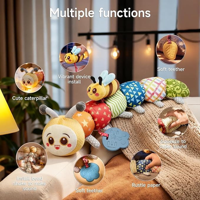 TUMAMA Baby Toys for 0, 3, 6, 9, 12 Months, Stuffed Animal Toys, Caterpillar Stuffed Toys with Teether, Crinkle and Rattles, Soft Plush Sensory Toys for Newborn Infant Christmas Gifts