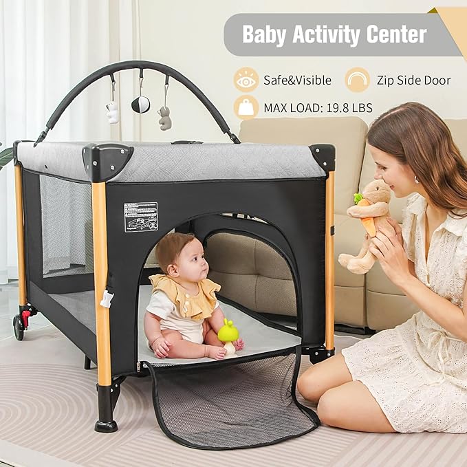 Baby Bassinet 5 in 1 Pack and Play,Baby Crib Adjustable Beside Sleeper One-Second &One-Hand Setup,Portable Playard Foldable Playpen for Newborn,Babies and Toddlers with Changing Table,Mattress (Black)