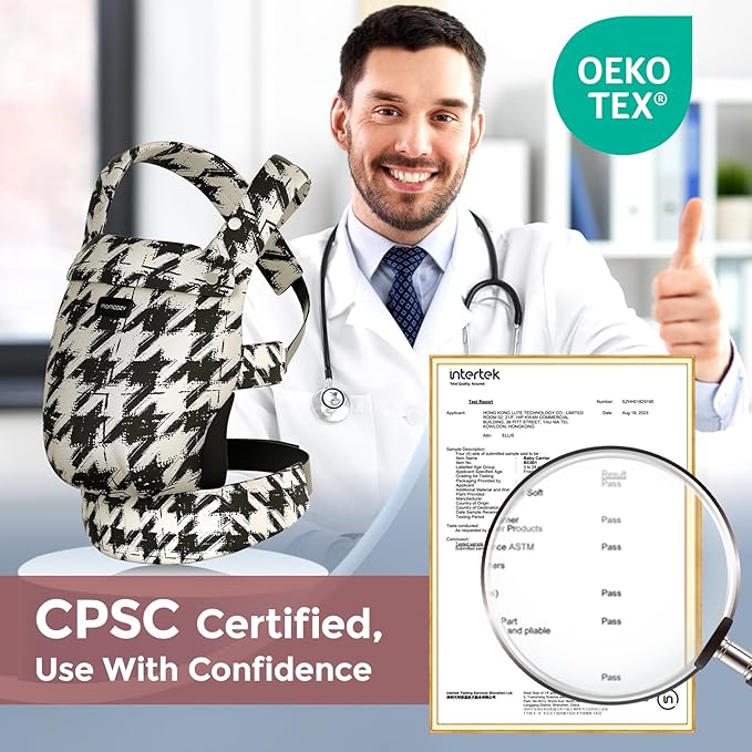 Momcozy Baby Carrier - Ergonomic, Cozy and Lightweight Carrier for 7-44lbs, Effortless to Put On, Ideal for Hands-Free Parenting, Enhanced Lumbar Support, Houndstooth