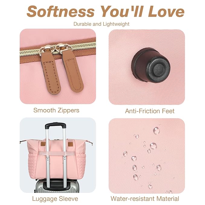 Diaper Bag Tote, Large Diaper Bags Waterproof, Hospital Bag for Labor Delivery, Baby Bag with Pacifier Case, Travel Diaper Tote with Changing Pad, Pink