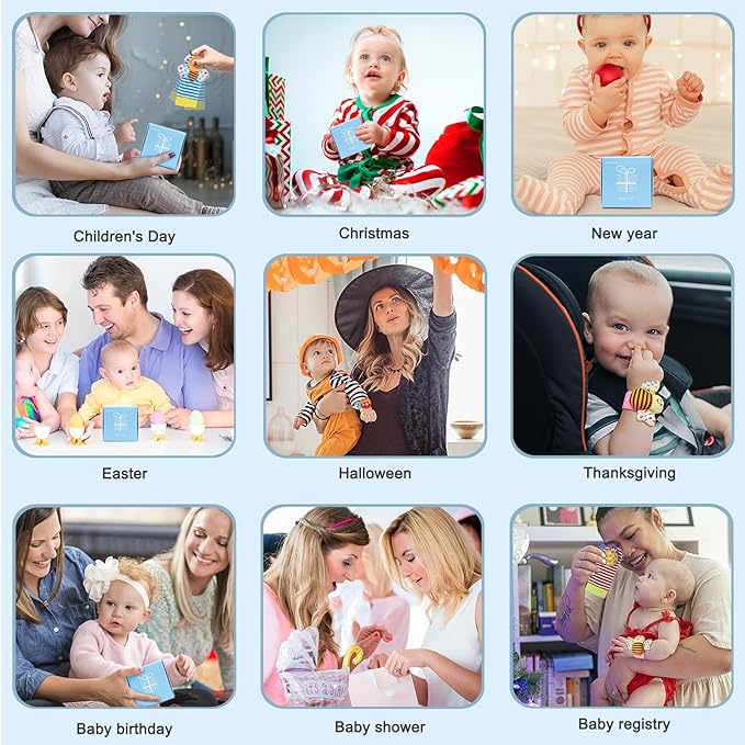 Bloobloomax Baby Rattles Toys for 0-12 Month, Infant Girl Boy Toys for Babies 3-6 Months, Newborn Hand & Foot Toys for 0 to 9 Months, Baby Shower Gifts Set with Wrist Rattle Socks (Light Blue)