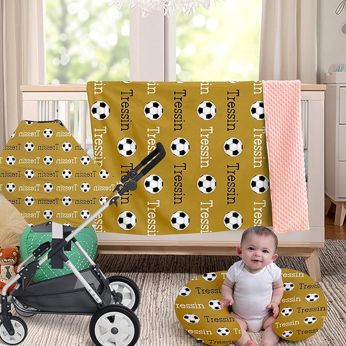 Rucekia Baby Nursing Pillow Cover - Personalized Name Soccer Theme Breastfeeding U-Shaped for Bottle Feeding, Ultra Soft Comfortable Breastfeeding Pillow Cover for Infant Baby Boys and Girls