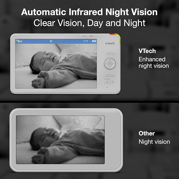 VTech Smart WiFi 7” HD Display Video Baby Monitor, 1080p HD Camera via App, Pan-Tilt-Zoom, Night Light, 2-Way Talk, 2K CMOS Video Sensor, Wide-Angle Viewing, Rechargeable Battery, Free App: RM7866HD