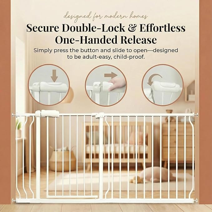 Vothco Walk Through Baby & Dog Gate 29-38.5 Inch, Pressure Mounted No Drilling, Adjustable Indoor Safety Gate for Stairs & Doorways - Metal Design for Kids and Pets, White