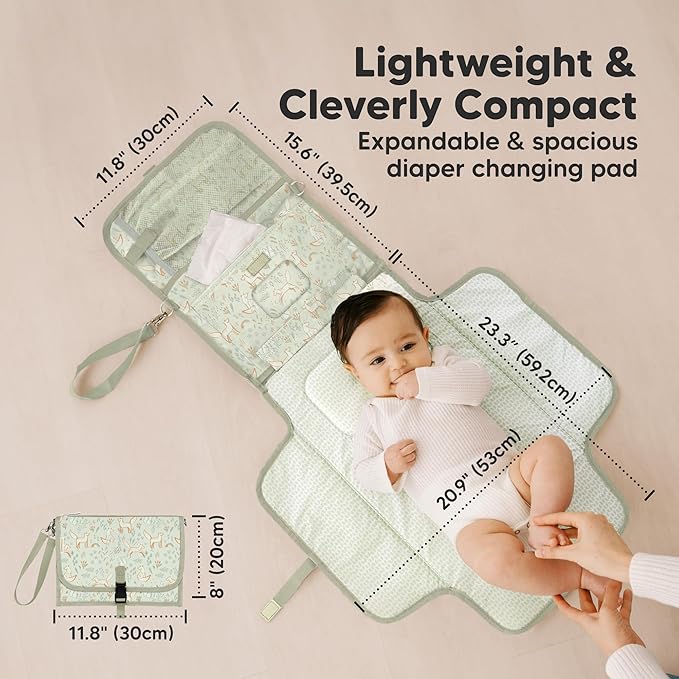 KeaBabies Portable Diaper Changing Pad - Large Waterproof Baby Changing Mat, Compact Travel Diaper Clutch, Functional Pockets Fit Newborn Essentials, Wipeable & Padded Baby Changer (Fox Vale)