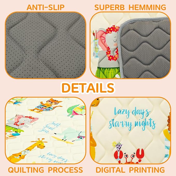 TreeBud Baby Play Mat - Thicken 50x50 Inch Soft Foam Crawling Mat for Playpen & Floor, Non-Slip Waterproof Playmats for Infants & Toddlers, Portable Foldable & Machine Washable, Beach Animals