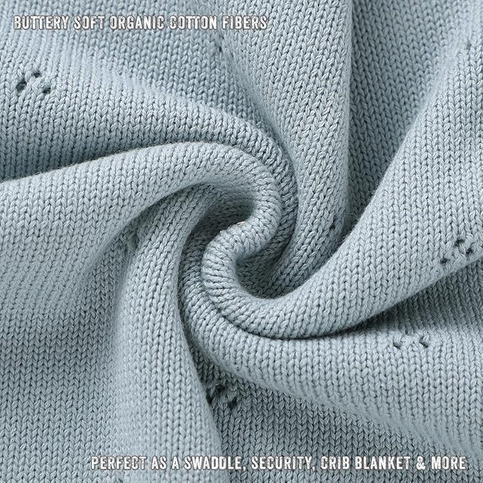 Bleu La La Baby Gift Set - Organic Cotton Newborn Blanket Essentials, Thoughtful Baby Shower & New Baby Gift for Boys & Girls (Pointelle - Powder Blue)