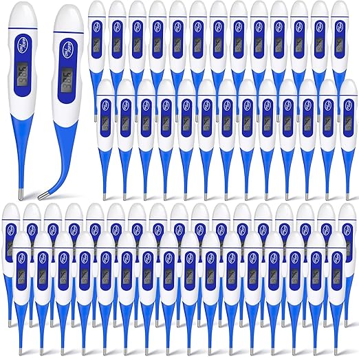 TrelaCo 64 Pcs Thermometer for Adults Digital Oral Thermometer for Fever Basal Body Fast Reading Flexible Tip for Underarm Rectal Mouth Temperature Measurement(Blue)