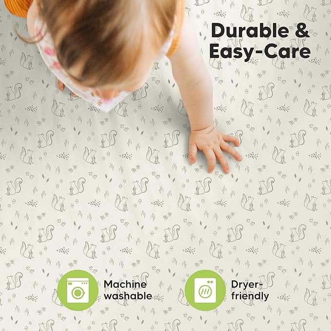 2-Pack Mini Crib Sheets Fitted - 38x26 Pack N Play Sheets for Pack and Play Mattress, Organic Cotton, Soft & Breathable Playard Bedding, Neutral Mini Toddler Bed Cover for Boys, Girls (Pine Grove)