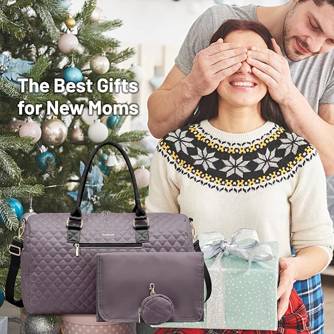 LOVEVOOK Diaper Bag Tote with Pacifier Case and Changing Pad, Large Capacity Mommy Bag for Hospital and Weekender Travel, Functional Baby Bag Newborn Baby Essential, Purple Gray