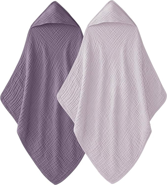 Unnivoll Hooded Baby Towels for Newborn - 2 Pack, 100% Muslin Cotton, Baby Bath Towels with Hood, Soft and Absorbent for Girls Infant, Toddler and Kids, Large 32x32 Inches, Newborn Essential