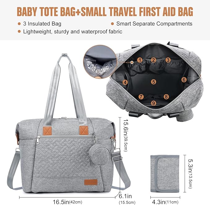 LOVEVOOK Diaper Bag Tote, Large Baby Diaper Bag Waterproof Travel Diaper Tote with Changing Pad