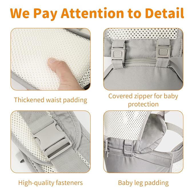 Baby Carrier Newborn to Toddler, Lightweight Structured Ergonomic Design for Infant Carrier with Plus Size Support 3-in-1 Carrier with Mesh & Hip Seat Front & Back Facing All Seasons for Travel