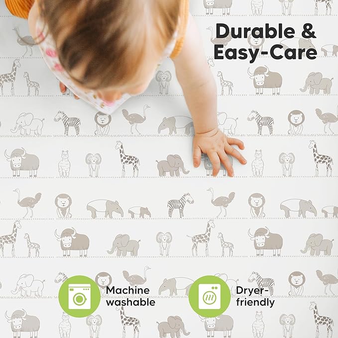 2-Pack Mini Crib Sheets Fitted - 38x26 Pack N Play Sheets for Pack and Play Mattress, Organic Cotton, Soft & Breathable Playard Bedding, Neutral Mini Toddler Bed Cover for Boys, Girls (Savannah)