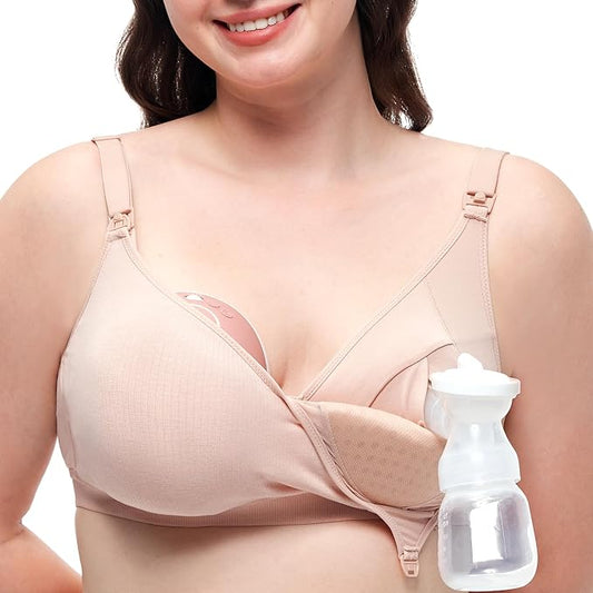 Momcozy Hands-Free Pumping Bra, Wireless & Seamless Breast Pump Bra, Breathable Tencel™ Fabric & Fully Fixed Cups