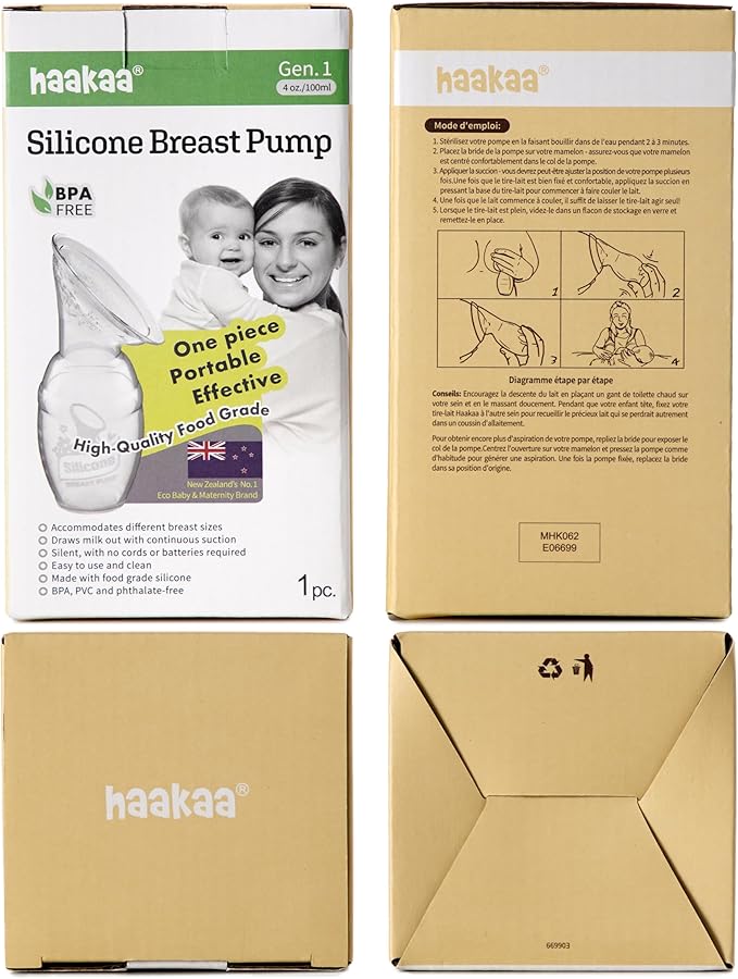 haakaa Manual Breast Pump for Breastfeeding, Silicone, Clear 4oz/100ml