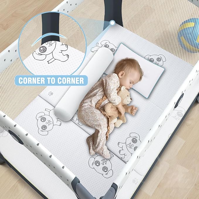 WEVFGHI Trifold Pack and Play Mattress, 38"x 26" Pack N Play Mattresses Pad with Carry Bag, Premium Memory Foam Mattress for Pack and Play Washable Cover