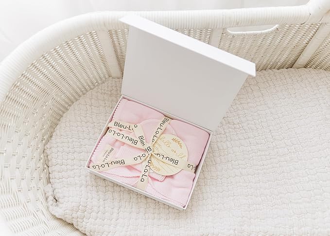 Bleu La La Baby Gift Set - Organic Cotton Newborn Blanket Essentials, Thoughtful Baby Shower & New Baby Gift for Boys & Girls (Luxe - Blush Pink)