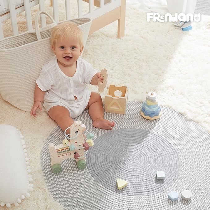 Freniland Montessori Toys for 1 Year Old，3-in-1 Wooden Baby Toys，Wooden Stacking Toy，Toddler Shape Sorting Cube, Llama Ring Toy,Newborn Baby Gift Sets for Boys and Girls