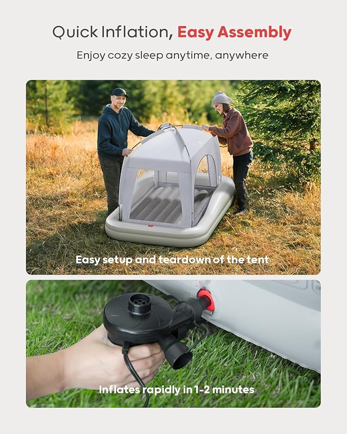 QPAU Inflatable Toddler Travel Bed with Tent, Portable Kids Air Mattress with Safety Sides, Ideal for Home, Grandma's, Camping, Traveling -Includes Fast Electric Pump