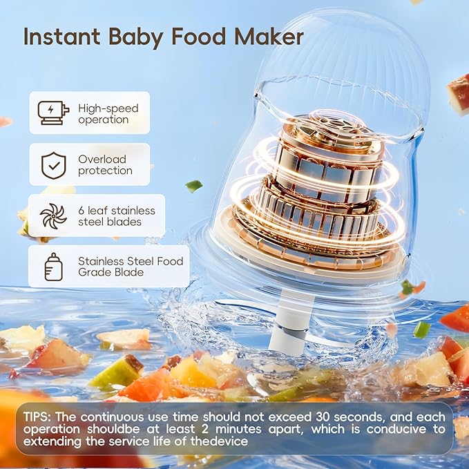 Baby Food Maker, Small Baby Food Processor Set, Fruit, Vegatable, Meat, 10oz Baby Food Maker & Puree Blender with Baby Containers, Food Freezer Tray, Silicone Spoons, Spatula