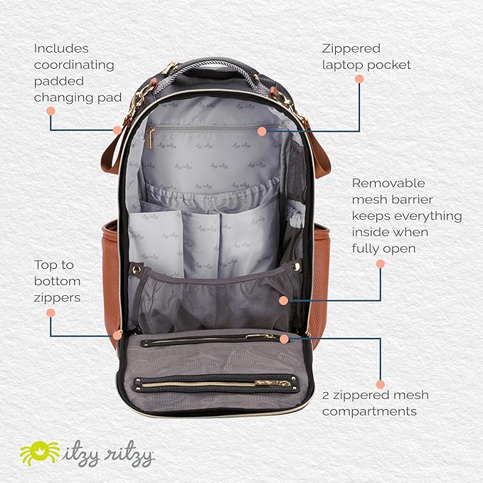 Itzy Ritzy Diaper Bag Backpack – Large Capacity Boss Plus Baby Backpack Diaper Bag Featuring 19 Pockets, Changing Pad, Stroller Clips, and Comfortable Straps (Coffee & Cream)