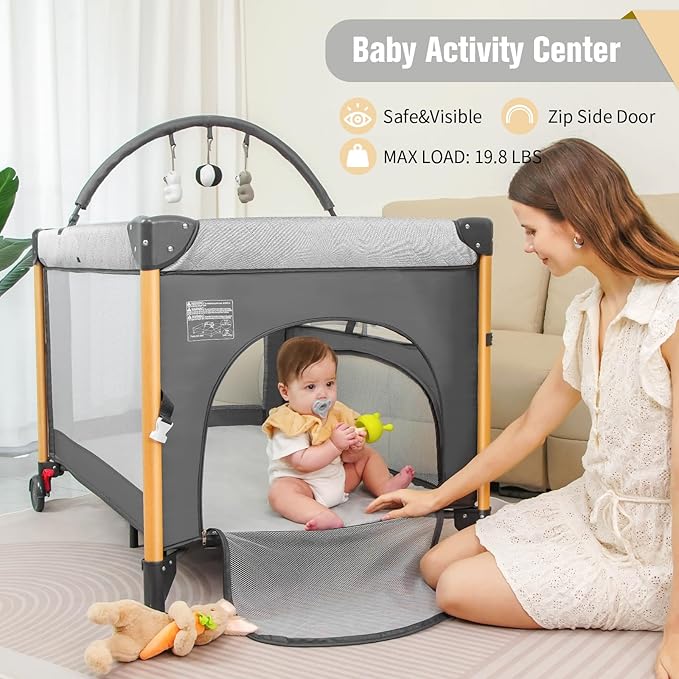 Baby Bassinet 5 in 1 Pack and Play,Baby Crib Adjustable Beside Sleeper One-Second &One-Hand Setup,Portable Playard Foldable Playpen for Newborn,Babies and Toddlers with Changing Table,Mattress (Grey)