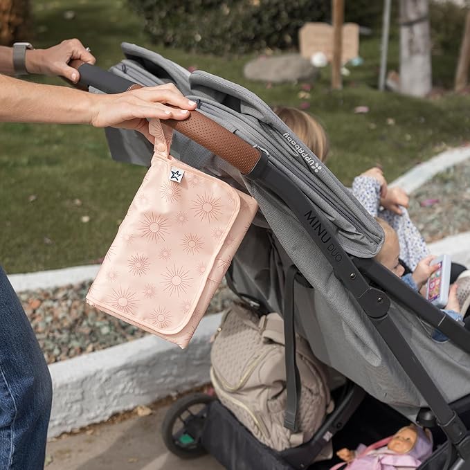 Tiny Twinkle Portable Diaper Changing Pad | Waterproof, Wipeable & Compact Baby Changing Pad for Travel | Smart Wipes Pocket & Organized Storage| Newborn Shower Gift (Shine)