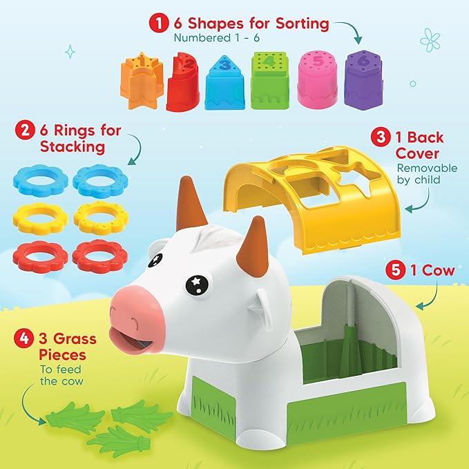 Imagimake Cow Shape Sorter | Leaps & Bounds Baby Toys 12-18 Months | Learning Toys for 1 + Year Old & Toddlers | 5-in-1 Play & Learn | Stacking, Sorting & Pretend Play | Birthday Gifts for 1 Year Old