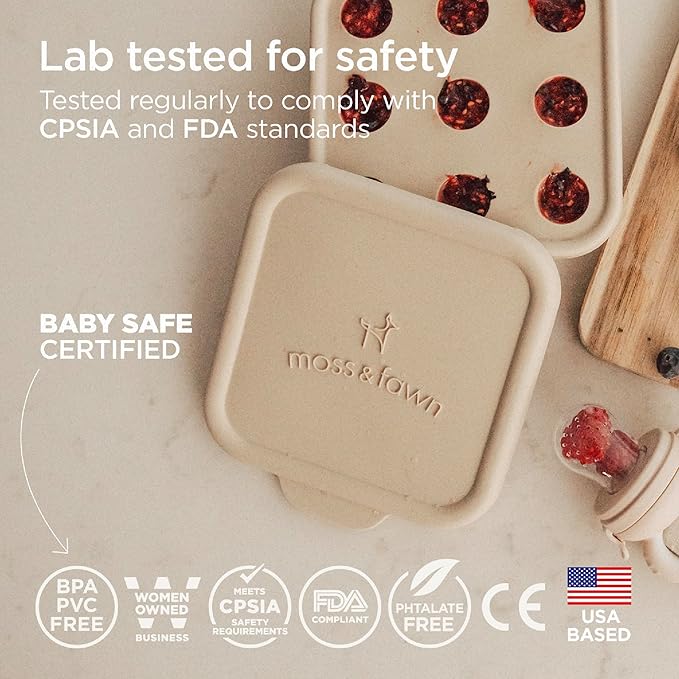 Moss and Fawn Baby's First Bites Bundle - Silicone Frozen Breast Milk Popsicle Kit with Forage Feeder & Teething Popsicle Ice Cube Tray - BPA, PVC, & Lead-Free - Dew