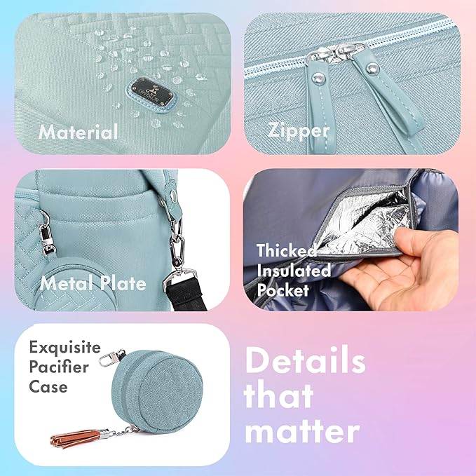 Dikaslon Diaper Bag Tote, Large Travel diaper tote for Mom and Dad, Multifunction baby tote bag for Boys and Girls with Pacifier Case and Changing Pad, Light Blue