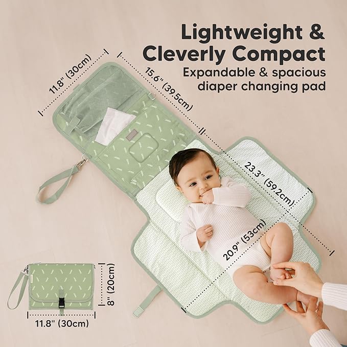KeaBabies Portable Diaper Changing Pad - Large Waterproof Baby Changing Mat, Compact Travel Diaper Clutch, Functional Pockets Fit Newborn Essentials, Wipeable & Padded Baby Changer (Acacia)
